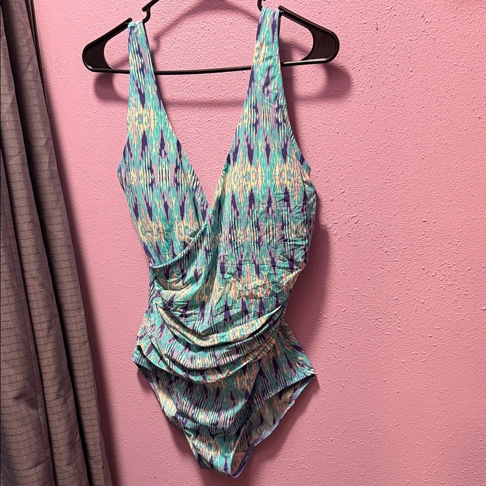 Retro! L.L. Bean Blue and White Patterned Swimsuit